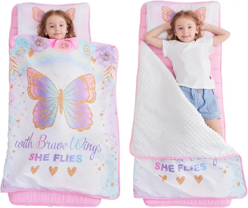 Colchoneta de siesta extra grande para niños pequeños de Cokouchyi, saco de dormir para niños pequeños con almohada extraíble, medidas 53 x 21 x 1.5