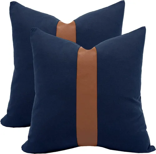 Miniatura 16 de Juego de 2 fundas de almohada negras y marrones de 18 x 18 pulgadas, fundas de almohadas modernas con rayas estilo granja para sofá, sala de estar
