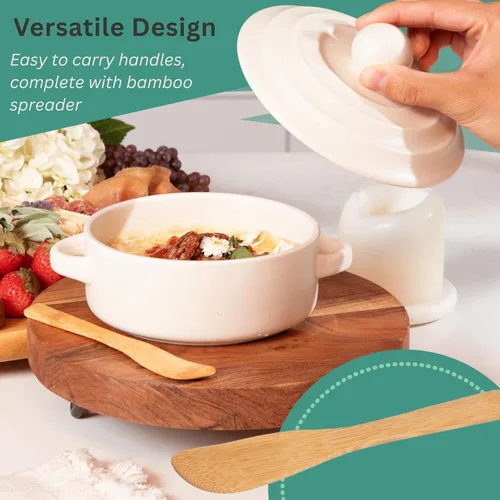 Miniatura 3 de Plato y calentador de queso Brie de gres con tapa, apto para horno, ideal para tabla de embutidos y accesorios de mesa de pastoreo, perfecto