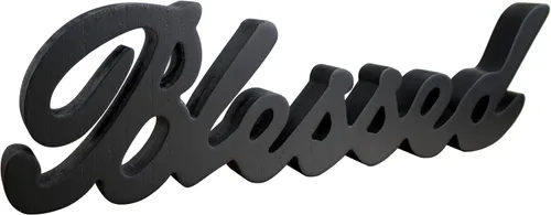 CVHOMEDECO. Letrero de madera con texto en inglés «Blessed» para regalo y mesa/estante/decoración de pared del hogar/oficina, negro mate, 15 x 4-1/4