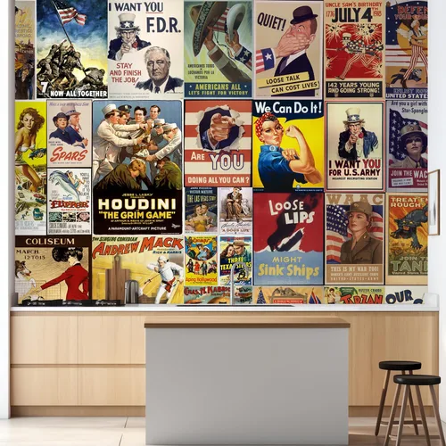 Miniatura 2 de wall26 Adhesivo de pared / Mural de pared con diseño de carteles americanos, collage con propaganda de guerra vintage y clásicos, no despegable