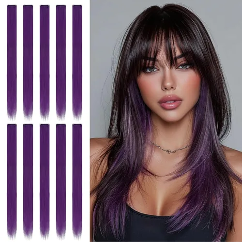 Miniatura 7 de Sofeiyan 10 extensiones de cabello sintético lacio de colores con clip de 22 pulgadas, para mujeres, niños y niñas, para Halloween, Navidad