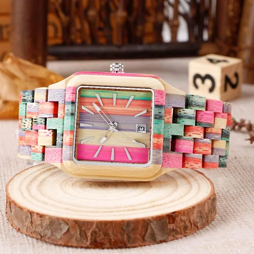 Miniatura 3 de Tiong Brand Wooden Watches Mens with Handmade Colorful Bamboo Wood Watch Analog Date Quartz Wooden Watch for Men