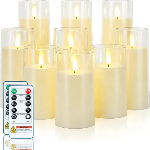 Miniatura 10 de Homemory Velas parpadeantes sin llama de color blanco puro, velas LED acrílicas con control remoto y temporizador, juego de 5