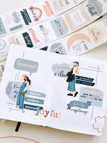 Miniatura 6 de WT Juego de Pegatinas de Cinta Washi Motivacionales, 3 Rollos, Diseños Originales, Pegatinas de Palabras Inspiracionales con Marco, Cinta Decorativa