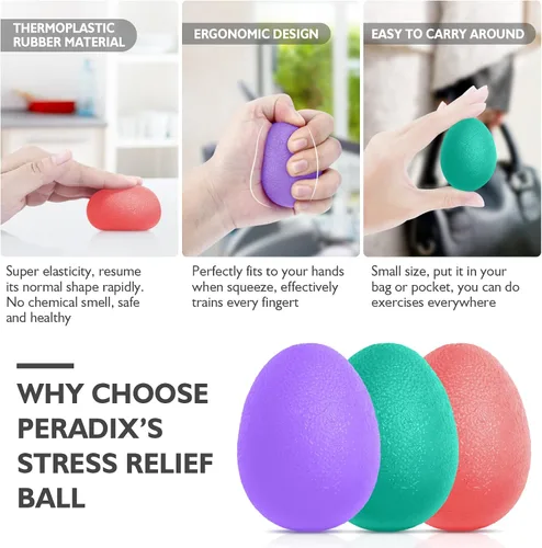 Miniatura 6 de Peradix Entrenador de fuerza de agarre de mano, pelota de alivio de estrés para adultos y niños, terapia de rehabilitación de muñeca