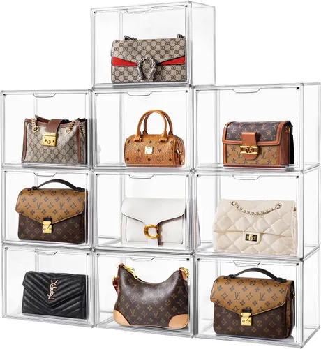 Miniatura 57 de HBlife Paquete de 3 organizadores de almacenamiento de bolsos para armario, caja de exhibición mediana transparente apilable con puerta magnética