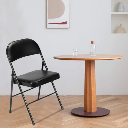 Miniatura 9 de Paquete de 4 sillas acolchadas plegables de metal, sillas plegables de piel sintética, cómodas sillas de fiesta para exteriores e interiores, silla