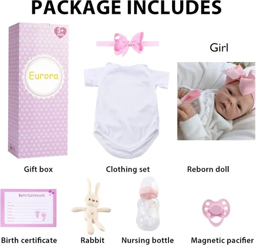 Miniatura 5 de EURORA Muñecas Reborn Baby Girl de 18 pulgadas, cuerpo de silicona de vinilo, muñecas de bebé Reborn con ropa y biberones, regalo para niños a