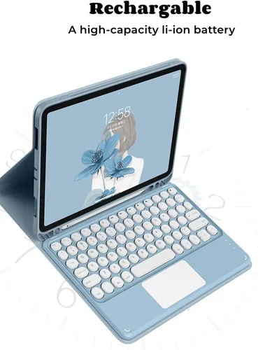 Miniatura 4 de Funda de teclado para iPad 10.2 para 9/iPad 8/iPad 7 (2021/2020/2019) Touchpad desmontable con soporte para lápices, funda inteligente de cuero Azul