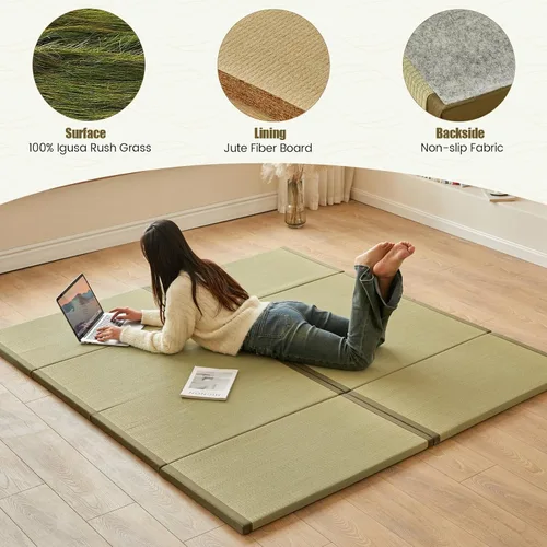 Miniatura 4 de HAGiHARA Tapete de tatami japonés, tapete plegable portátil de hierba Rush, colchón de futón tradicional para meditación, yoga, dormir o uso