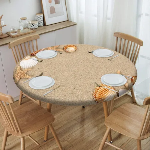 Miniatura 20 de Mantel con patrón de playa, borde elástico, impermeable, lavable, para uso en interiores y exteriores, patio, turquesa aguamarina, para mesas