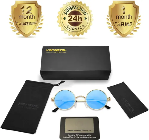 Miniatura 32 de KANASTAL Gafas de sol redondas polarizadas para mujeres y hombres, estilo hippie con protección UV400