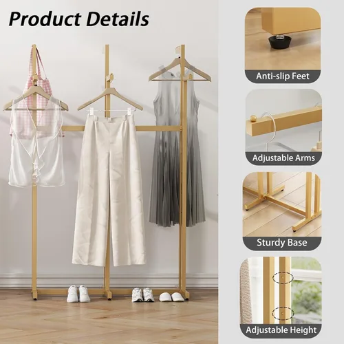 Miniatura 4 de Estantes para ropa dorados, estante de ropa de metal con 6 brazos rectos, estante de ropa independiente para colgar ropa de gran capacidad, altura