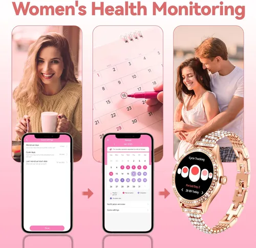 Miniatura 7 de Reloj inteligente para mujer – Hacer/responder llamadas, reloj de fitness impermeable IP67 de 1.32 pulgadas con monitor de sueño de frecuencia