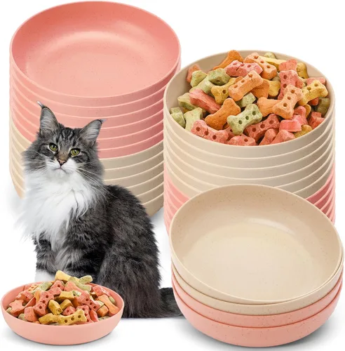 Miniatura 9 de Tioncy 24 cuencos de comida para gatos de 5.5 pulgadas, para aliviar la fatiga, plato de comida para gatos poco profundo y ancho para mascotas, Four