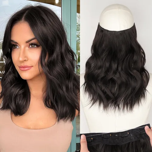 Miniatura 66 de KooKaStyle - Extensiones de cabello con hilo invisible, diadema transparente, ajustables, 4 clips fijadores, cabello largo y ondulado de 12