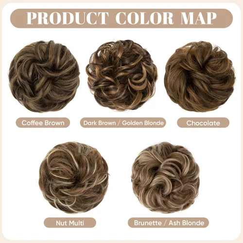 Miniatura 3 de SARLA 2 piezas de cabello desordenado de moño ondulado, rizado, sintético, recogido, extensión de cola de caballo para mujer, color marrón oscuro, 2