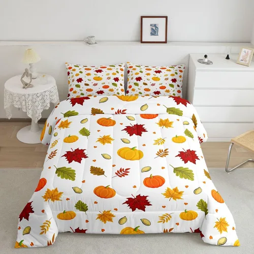 Miniatura 12 de Juego de ropa de cama de calabaza otoñal para niños, cosecha de otoño, juego de edredón de decoración de Acción de Gracias para niños y niñas, Multi