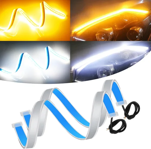 Qasim Tira de luz de circulación diurna de 24 pulgadas, 60 cm, secuencial de flujo, luz de intermitente, guía de luz, tira LED DRL, luz decorativa