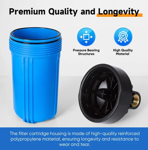 Miniatura 6 de PUREPLUS Sistema de filtración de agua de 2 etapas para toda la casa, reduce el cloro, el olor, los metales pesados, hierro, manganeso, carcasa