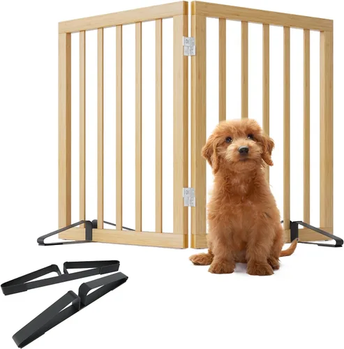 Miniatura 11 de Puerta plegable negra para mascotas de 18-55 pulgadas para escaleras y puertas, valla de puerta para cachorros