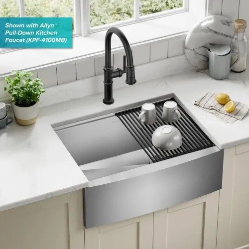 Miniatura 2 de KRAUS Kore KWF210-27 - Fregadero de cocina de acero inoxidable de calibre 16 con estación de trabajo de granja de 27 pulgadas con accesorios