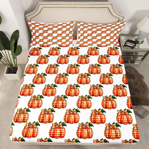 Miniatura 2 de Juego de sábanas de calabaza de otoño, tamaño individual, juego de sábanas de Feliz Acción de Gracias para el dormitorio de niños y niñas, sábanas a