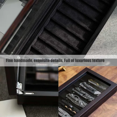 Miniatura 5 de Estuche Organizador de Exhibición de Cuchillos almacena 8 cuchillos de bolsillo, Soporte para Cuchillos Plegables con Ventana de Vidrio Real Ranura