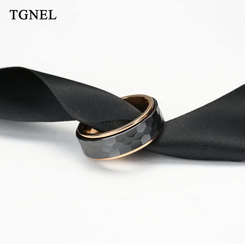 Miniatura 7 de Anillos de boda de titanio de 0.31 pulgadas (0.315in), anillos giratorios de cerámica negra martilladosfacetados para hombres, anillos giratorios