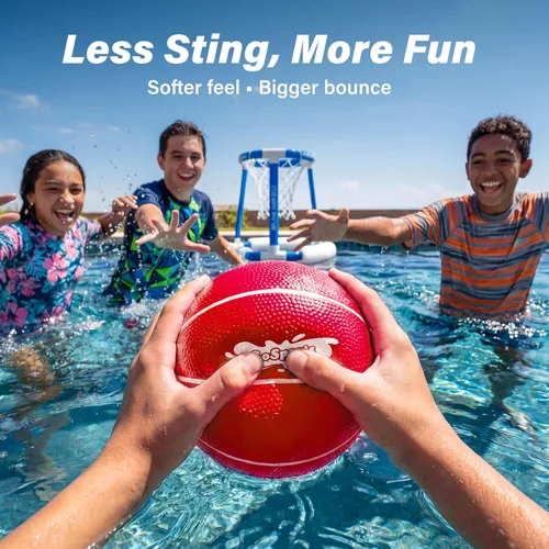 Miniatura 3 de GoSports Balones de baloncesto para piscina, paquete de 3, ideales para aros de baloncesto flotantes de agua, elige pelotas de baloncesto rojas