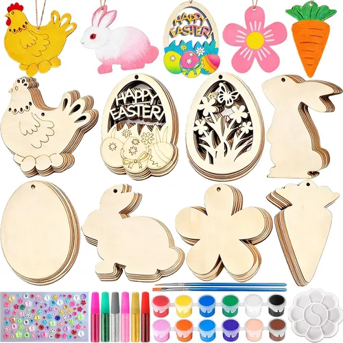 Miniatura 8 de Collabell Kit de manualidades de pintura de madera de Navidad, pinta tus propios adornos de Navidad, rebanadas de madera sin terminar, manualidades