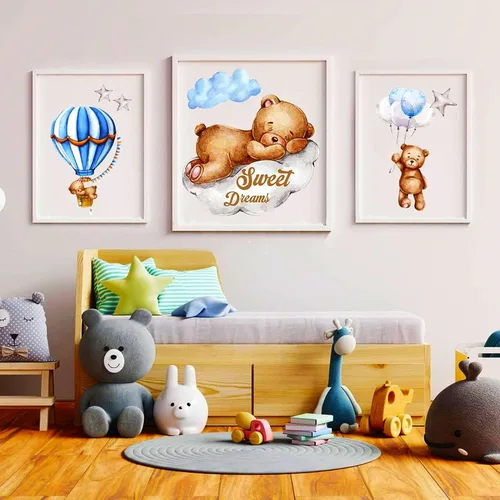 Miniatura 5 de Decoración de Pared de Oso Teddy con Luna y Estrellas - Adhesivos de Oso Dormido para Pared, Decoración para Habitación de Bebé y Guardería