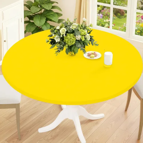 Miniatura 12 de Smiry Mantel Redondo de Spandex, Manteles Elásticos Ajustados Lavables para Mesas de 18"-24", Cubierta de Mesa de Pícnic Elástica Impermeable