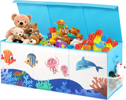 Miniatura 9 de Caja de juguetes extragrande con tapa, baúl plegable para juguetes para niños y niñas, organizador de almacenamiento de juguetes con divisores, caja