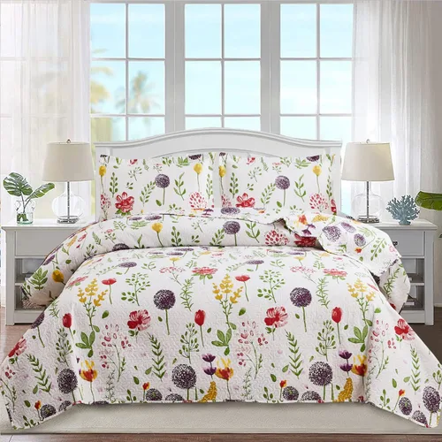 Miniatura 7 de Ycosy Juego de Edredón Floral Tamaño Full/Queen Colcha Reversible de Flores Queen Edredón Ligero de Verano Ropa de Cama Edredones Florales Morados