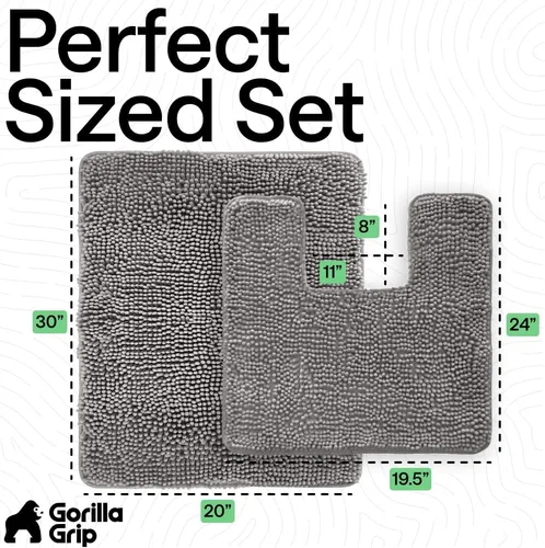 Miniatura 2 de GORILLA GRIP - Juegos de alfombras de baño, juego de 2 alfombras de área de chenilla suave, alfombra base para inodoro y alfombra de 30 x 20, Gris
