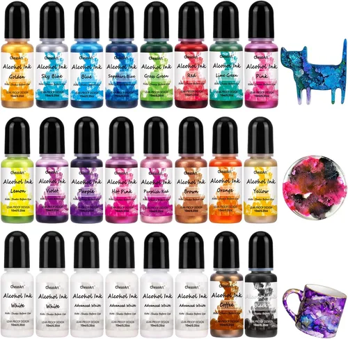 CHEAPART Juego de tinta de alcohol de 24 colores vibrantes, tinte de resina de alta concentración, secado rápido, a base de alcohol, pigmento de