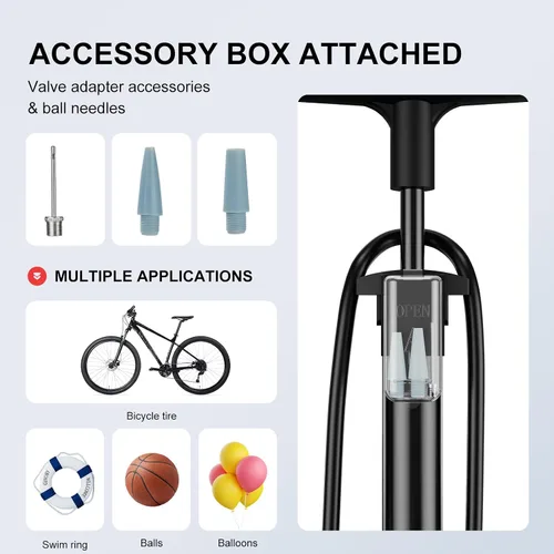 Miniatura 5 de Bike Pump, 25” Height Full Size Bicycle Pump with 160 PSI High Pressure, Bike tire Pump with Presta and Schrader Valve, Bike Air Pump for Bike