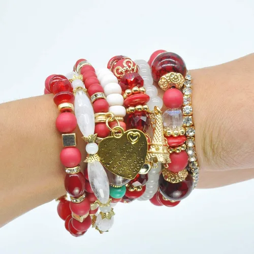 Miniatura 4 de VONRU - Conjuntos de pulseras bohemias para mujer, 6 juegos de pulseras elásticas apilables multicolor, estilo hippie, joyas finas