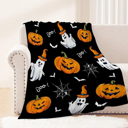 Miniatura 12 de Manta de Halloween para bebé, mascota y niño, espeluznante manta de fantasma de calabaza negra para cuna, cochecito, manta decorativa y mullida