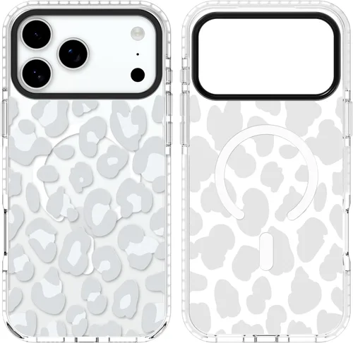 Miniatura 11 de SAKUULO Funda magnética para iPhone 11 Pro Max [Compatible con MagSafe] Patrón de Estampado de Leopardo Gris Claro Funda de Carga Inalámbrica