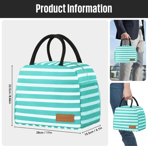 Miniatura 2 de douyadady Bolsa de almuerzo para mujeres/hombres, fiambrera mujeres/hombres (azul bebé+rayas blancas)