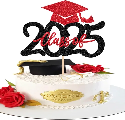 Miniatura 24 de 1 pieza de decoración para pastel de clase 2025 con purpurina, tapa de graduación 2025, decoración de pastel de felicitaciones para 2025, decoración