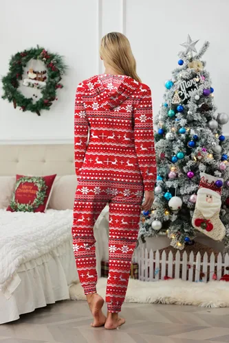 Miniatura 4 de Ekouaer Enterizo sin pies para mujer, pijama cómodo con capucha para Navidad, tallas S-XXL