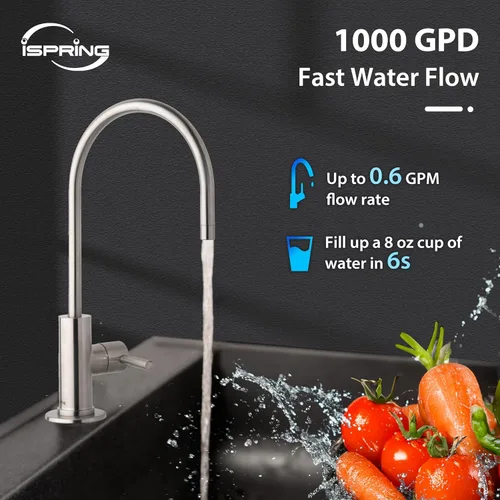 Miniatura 7 de Sistema de filtración de agua por ósmosis inversa sin tanque iSpring RO1000-ORB, flujo rápido de 1000 GPD Grifo negro + aceitado negro
