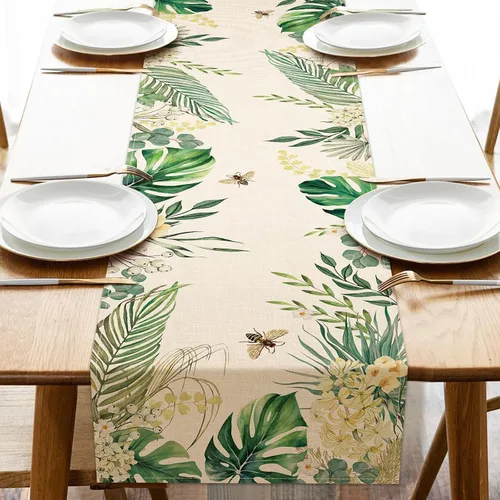 Miniatura 8 de Seliem Juego de 4 manteles individuales florales con plantas tropicales, primavera y verano, hojas de palma, flor de Monstera, abeja, manteles