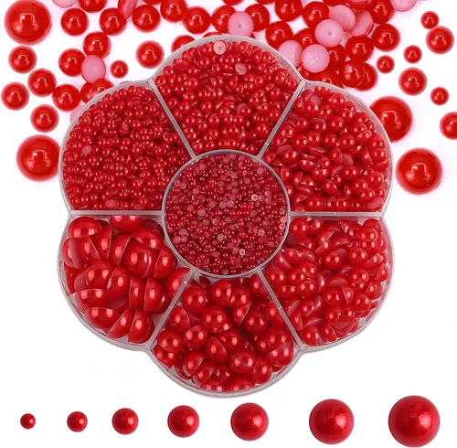 Miniatura 10 de 5600 PIEZAS Medias Perlas Redondas Planas Imitación Perlas para Manualidades, 7 Tamaños para Arte de Uñas DIY, Creación de Joyería, Zapatos, Taza