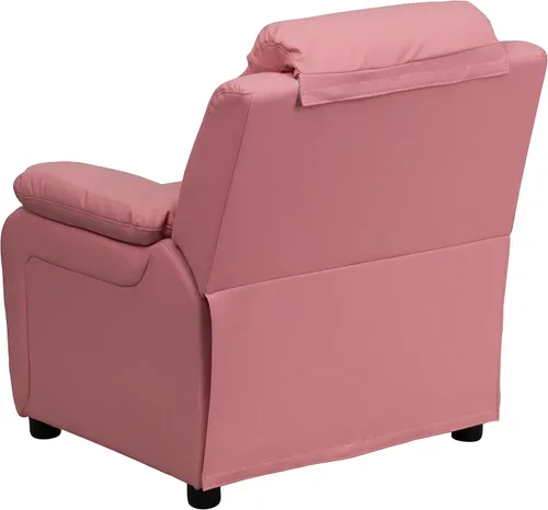 Miniatura 8 de Flash Furniture, sillón reclinable de lujo, muy acolchado, de vinilo color beige, con apoyabrazos con compartimento de almacenamiento, para niños