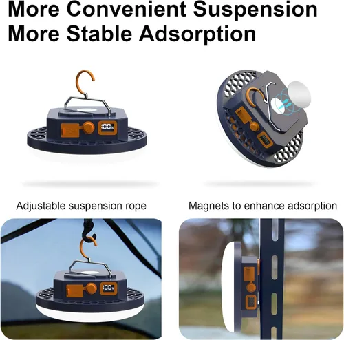 Miniatura 6 de Luz de campamento recargable de 10000 mAh con control de voz - 4000LM 3000K/4500K/6500K Linterna LED portátil, IPX4 impermeable para camping, 30W pro